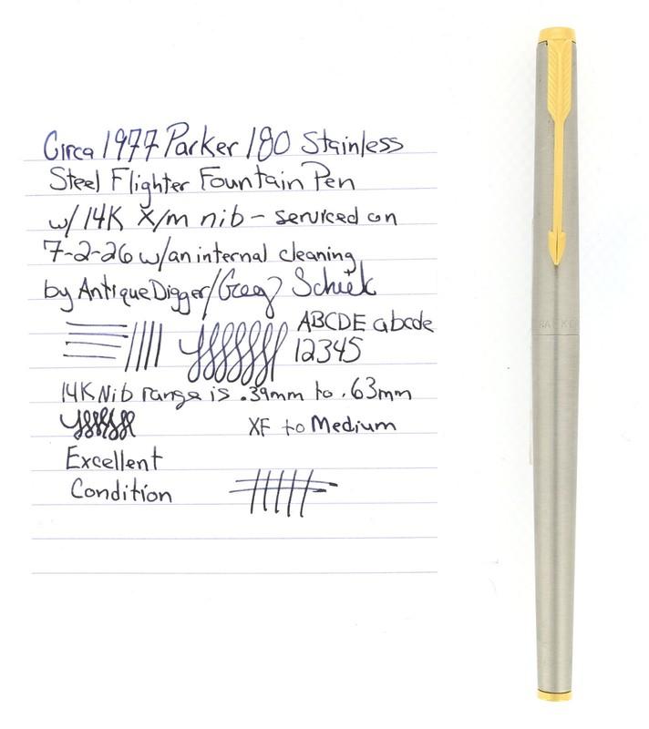 CIRCA 1977 PARKER 180 Flighter Stainless 14K X/M Nib Fountain Pen NO RESERVE