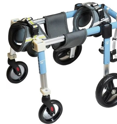 Adjustable Dog Wheelchair Mobility Cart 4-Wheel Convertible Aluminum Blue LARGE