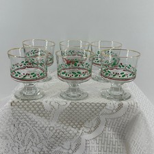 Vintage Christmas Holly Berry Glass Dessert Bowls Gold Rim 6pc Excellent Arby's