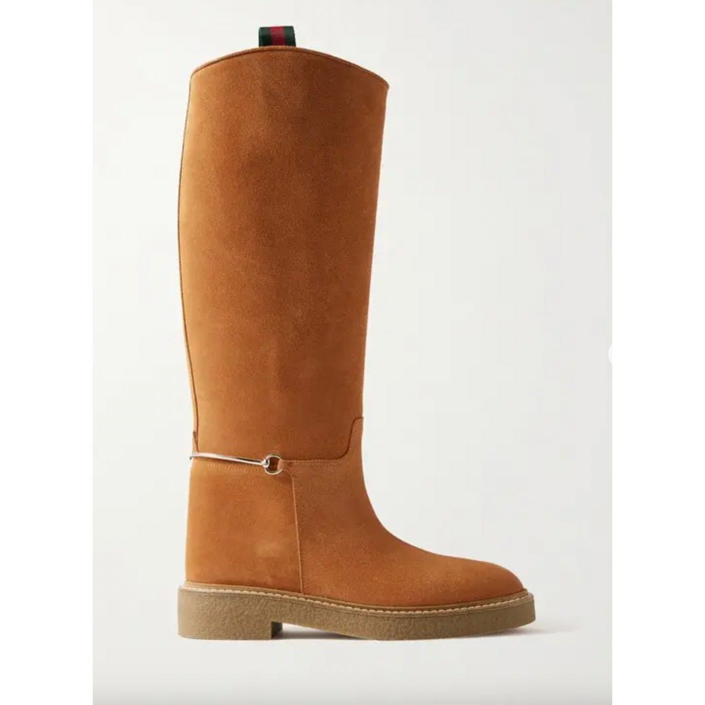 Gucci Edith Tall Knee-High Suede Riding Boots Cognac Horsebit Web EU 39