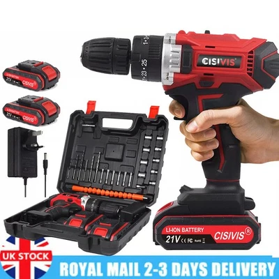 21V Cordless Combi Hammer Impact Drill Driver Electric Screwdriver Kit+2 Battery