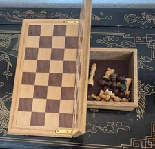Wood Carved Portable Staunton Chess Set 3" King 12" Fold Out Storage  Board Box!