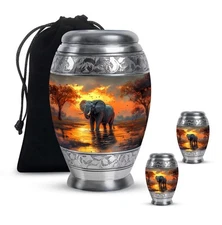 Elephant Urn 10Inch + 3Inch Set Of 2 for Ashes Memorial Gift for Men & Women