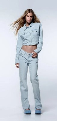 Zara Jeans Womens 12 Split Slim High Rise Light Blue Denim Straight Full Length
