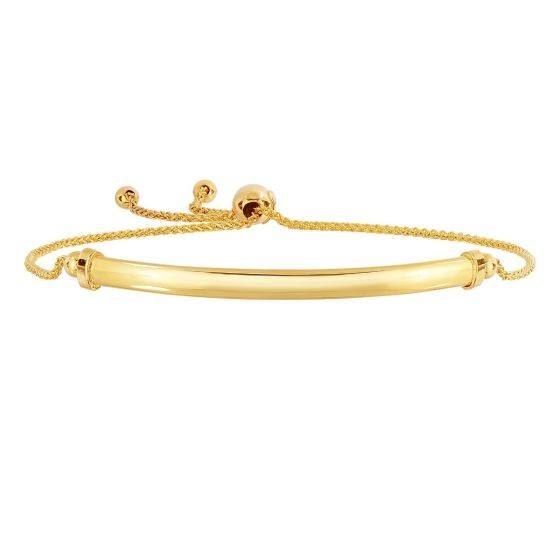 "14k Yellow Gold 9.25\" Friendship Bar Bolo Bracelet with Adjustable Slide Clasp"