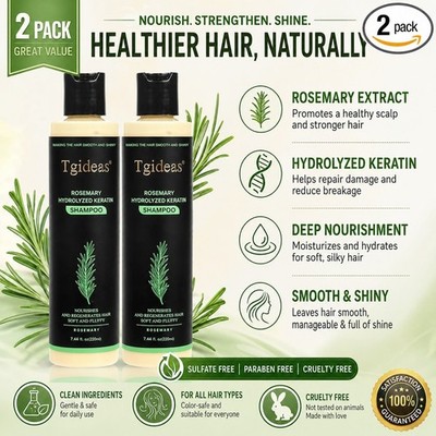 TgideasRosemary Hair Growth Shampoo Hydrolyzed Keratin Shampoo for Thinning 2pcs