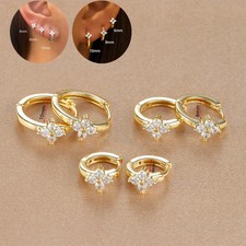 Stainless Steel Flower Hoop Earrings Women Zircon Round Small Gold Jewelry
