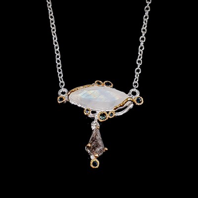 Unique Natural Moonstone Necklace 925 Sterling Silver