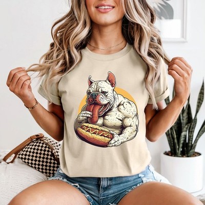 Muscular Dog Hot Dog Animals Womens T-Shirt Funny Dog Tee