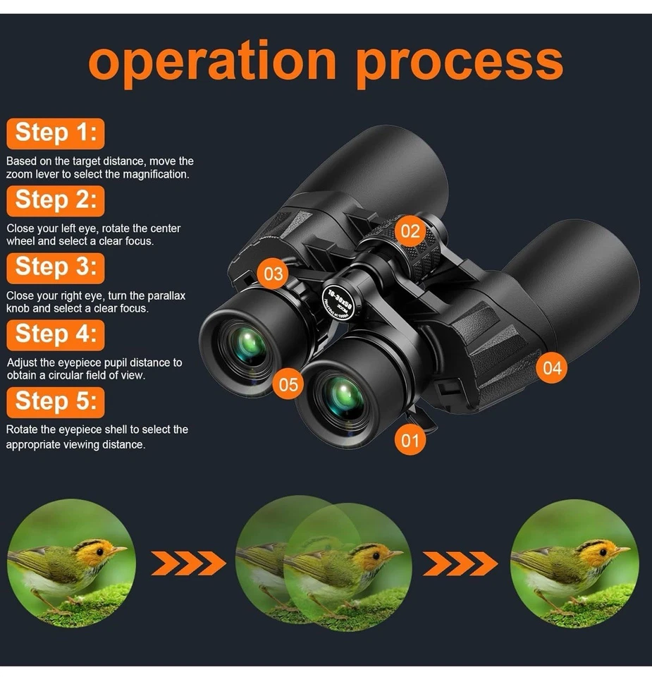 Eedabros 10-30x50 HD Zoom Binoculars Adults High Powered Military BAK4 FMC - Image 4 of 4