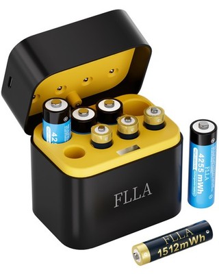 FLLA Rechargeable 4x AAA+ 4x AA 1512mWh 4255mWh Lithium Batteries + 1.5V Charger