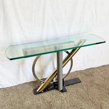Postmodern Mixed-Metal and Glass Console Table by Kaizo Oto for Design Institut