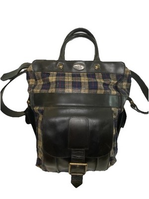 John Fleuvog  Eddie  Bag Purse Tote Plaid Leather Travel Weekend Rare Retired