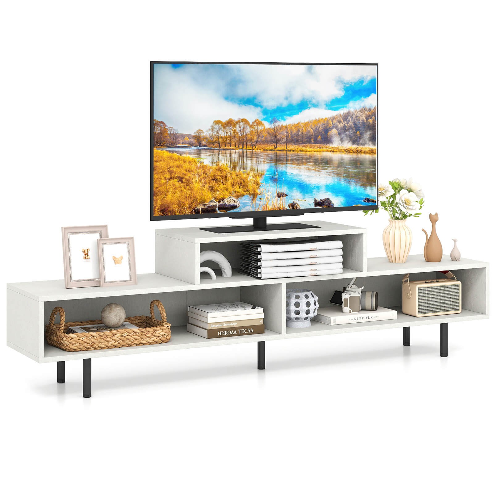 TV Stand, 63&rdquo; Long Entertainment Center w/Open Storage Shelves for TVs up to 70&rdquo;