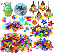 1100 Pcs Mosaic Tiles, Glass Mosaic Tiles for Crafts Bulk, Stained Mosaic Gla...