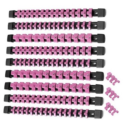 9pc ABS Socket Organizer Set, 1/2, 3/8 & 9pc, 1/2, 3/8 & 1/4-Inch Drive Pink