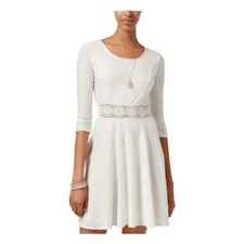 American Rag Cie Fit and Flare Mini Dress Ivory Cream Textured 3/4 Sleeve L