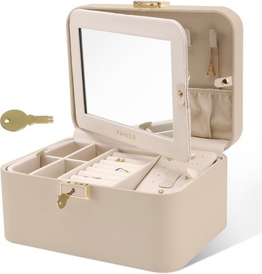 Upgraded Jewelry Box, 2 Layers PU Leather Jewelry Organizer for Women with