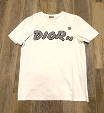 Dior White Bee Logo Graphic Tee Embroidered Crew Neck Short Sleeve Men's M