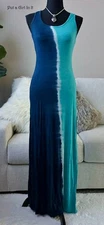 USA New Womens BLUE AQUA TIE DYE SOFT JERSEY SLEEVELESS BOHO MAXI DRESS S M L