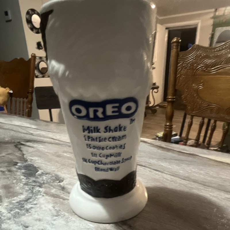 Oreo Milk Shake Recipe Ceramic Advertising Mug Cup White Black Blue
