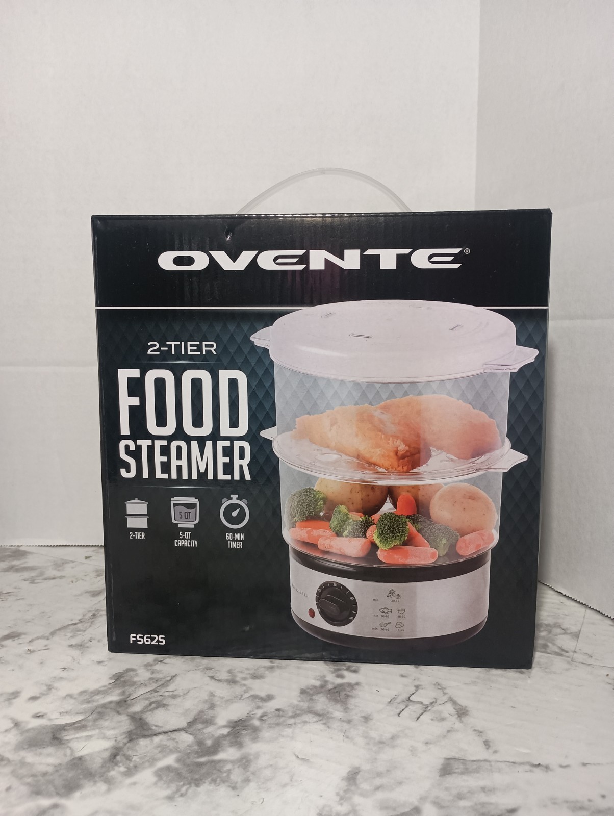 OVENTE 2-Tier Electric Food Steamer, 5 Quart, Stainless Steel, Silver