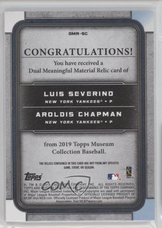 2019 Topps Museum Collection Copper /35 Aroldis Chapman Luis Severino Dual Patch - Image 2 of 2