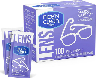 Nice 'N Clean Smudgeguard Lens Cleaning Wipes (100 Total Wipes) | Pre-Moistened