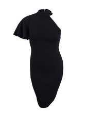 Calvin Klein Women's One-Shoulder Mock-Neck Sheath Dress (10, Black)