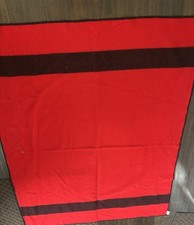 Red And Black Stripe Wool Blanket 53x67  Vintage
