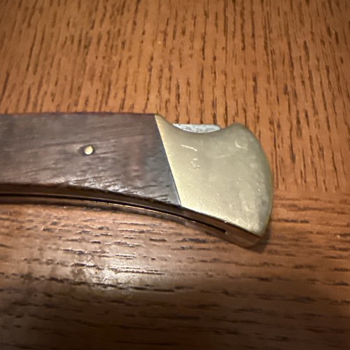 Vintage 1972-1986 Buck 112 Lock Blade Brass Folding Knife With Leather Sheath - Picture 6 of 19