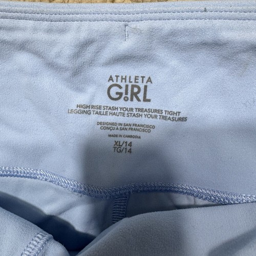 Athleta Leggings Girls XL Light Blue High Rise Stash Your Treasures Tight Logo - Picture 4 of 11