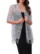 Women Sequin Shawls and Wraps for Evening Dresses, 170x50cm/66.9x19.7" Silver