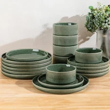 Stoneware Dinnerware Sets for 4,Round Reactive Glaze Ceramic Plates and Bowls...