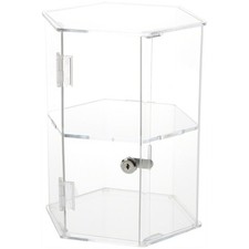Plymor Clear Acrylic Hexagonal Locking Case, 1 Shelf, 12" H x 9.5" W x 8.25" D