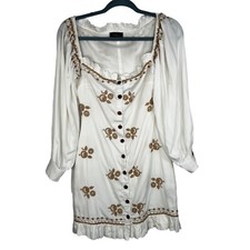 MARJORELLE Pomona Mini Dress in Vintage Ivory Size X-Small Embroidered Boho