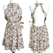 Sunday Mi Amor Floral Backless Mini Dress M Halter Crochet Cottagecore Cocquette