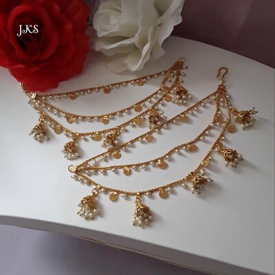 Pair Of Indian Layer Bahubali Sahara Kaan/Earrings Chain