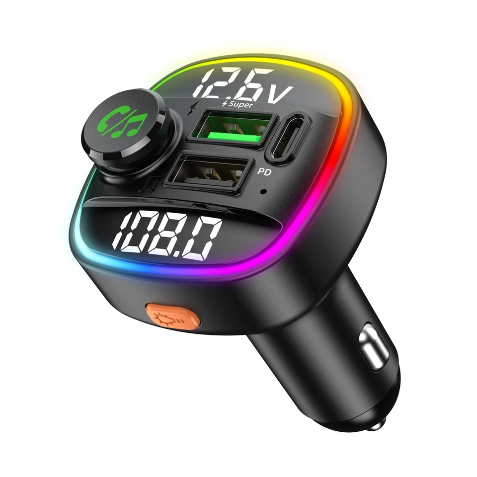 Car Wireless Fast Charger FM Transmitter Adapter LED Display USB+PD Dual Charge - Image 2 of 4