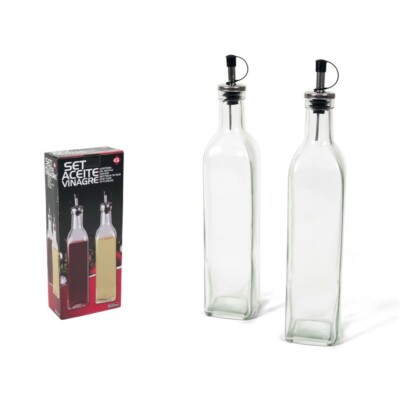 MGE - Set di Oliera e Acetiera - Acciaio Inox e Vetro - Set per Sale, Pepe, Olio e Aceto - 4