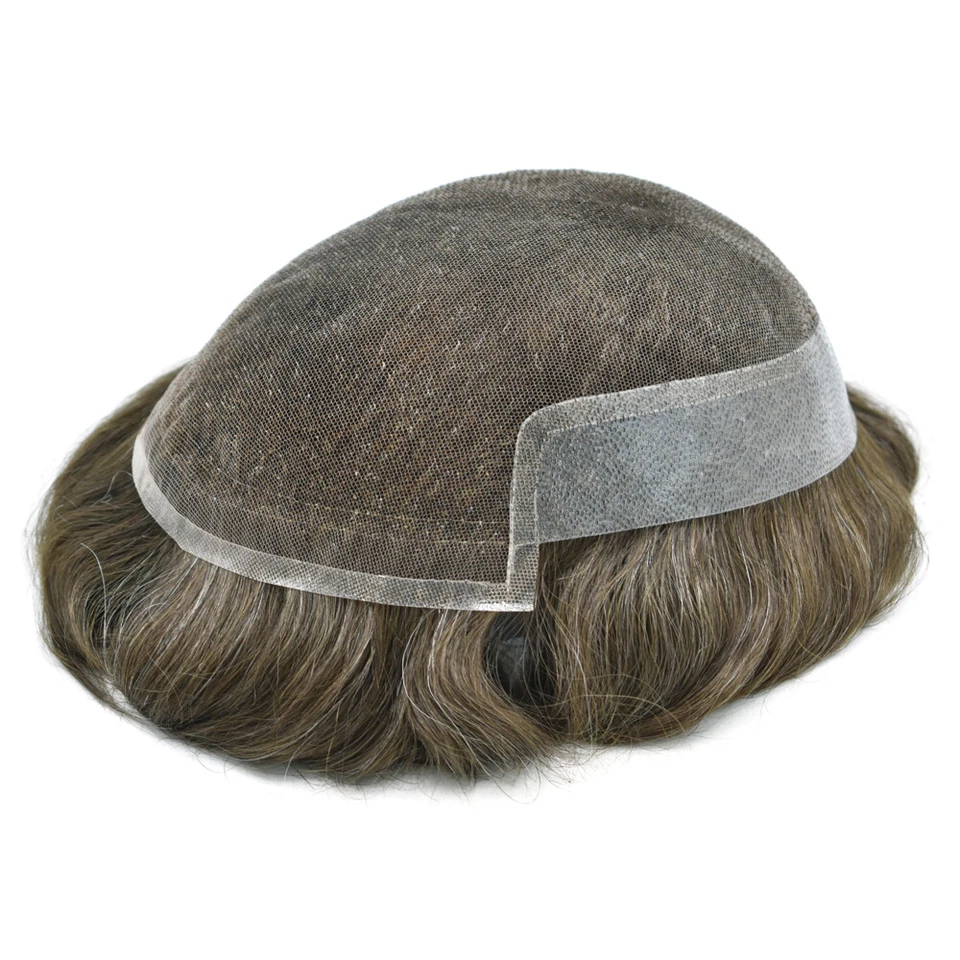 Peluca Swiss Lace Front Para Hombres Toupee Sistema de Reemplazo de Cabello Humano Piel PU Foto 2 de 4