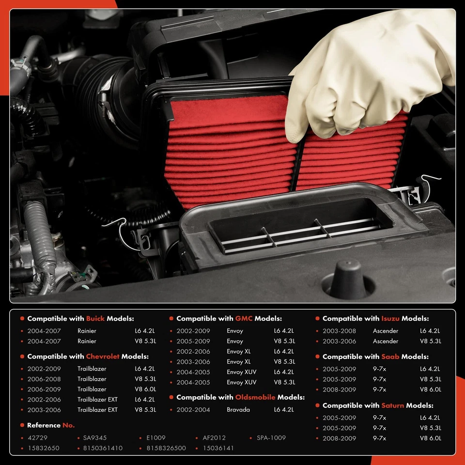 Filtro de aire del motor de alto rendimiento para Buick Rainier Chevy Trailblazer GMC Isuzu Foto 2 de 4