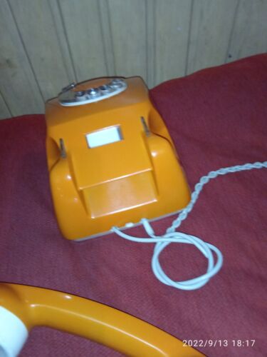Téléphone orange vintage , téléphone manuel a cadran ,téléphone fixe - Zdjęcie 11 z 12