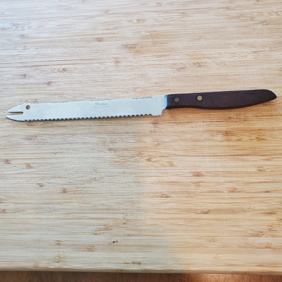 JUSTIN STAINLESS STEEL ALL PURPOSE KITCHEN KNIFE Wood Handle 12" Long Japan