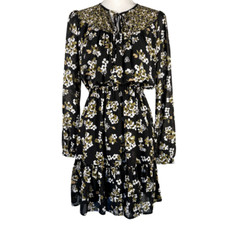 Michael Kors Floral Print Flounce Romantic Dress Women's Size XS Long Sleeve