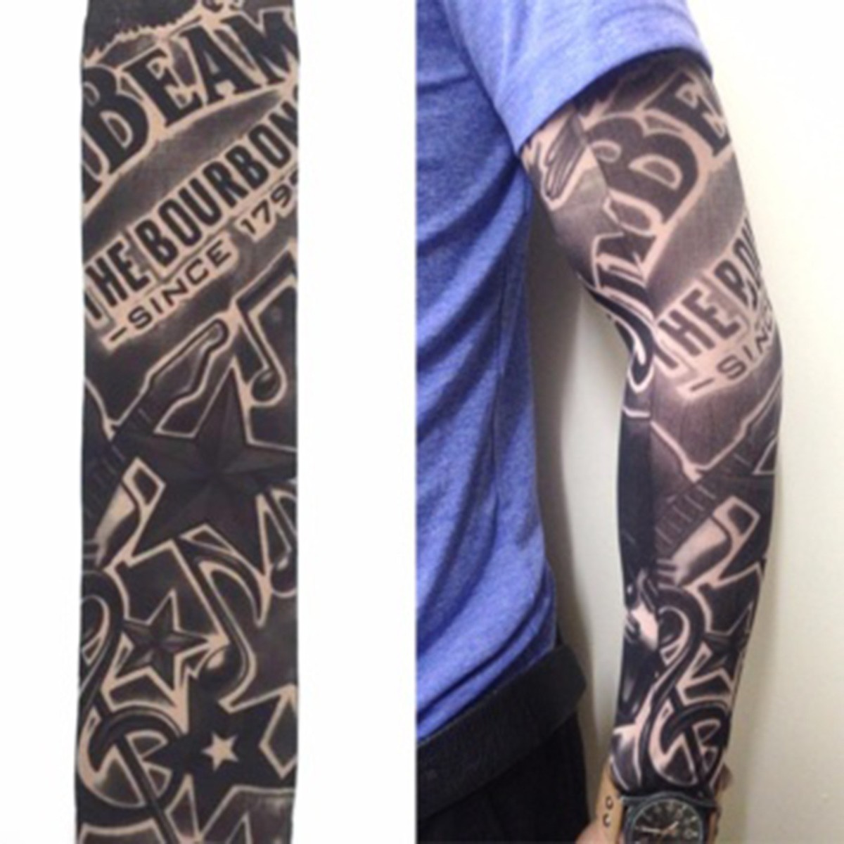 Fake Temporary Tattoo Sleeve Nylon Arm Stocking Black Gangster