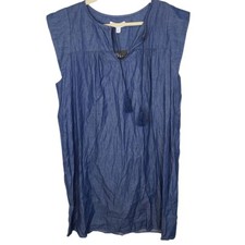 Nine West Womens 6 Blue Dark Wash Denim Cap Sleeves Tasseled Midi Dress NWT