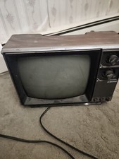 Televisión de colección 1986 Emerson B121 esfera portátil grano de madera blanco y negro TV