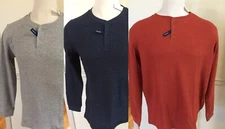 NWT Men George Henley Thermal Waffle Style Knit Shirt Top Shirt Orange Blue Gray