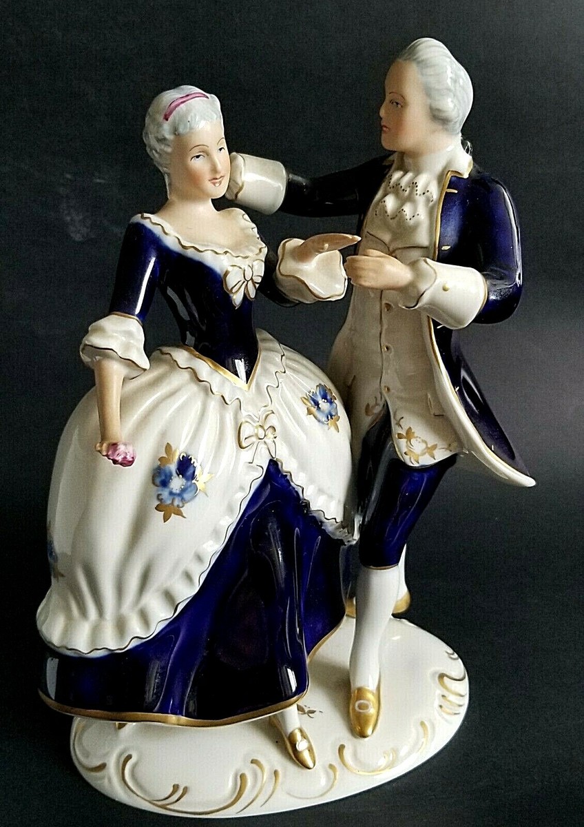 ROYAL DUX BOHEMIA Czechoslovakia Cobalt Blue Dancing Victorian